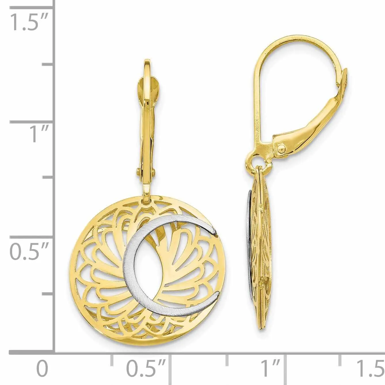 10k Two Tone Polish Leverback Dangle Earrings
