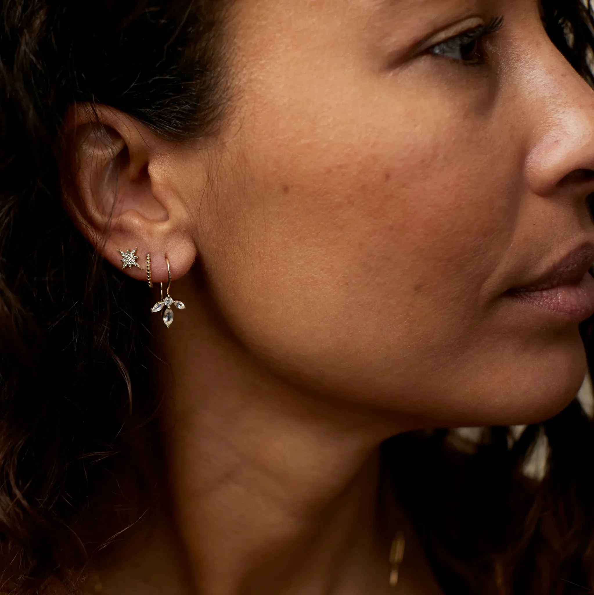 10K Yellow Gold Almond Blossom Moonstone Earrings