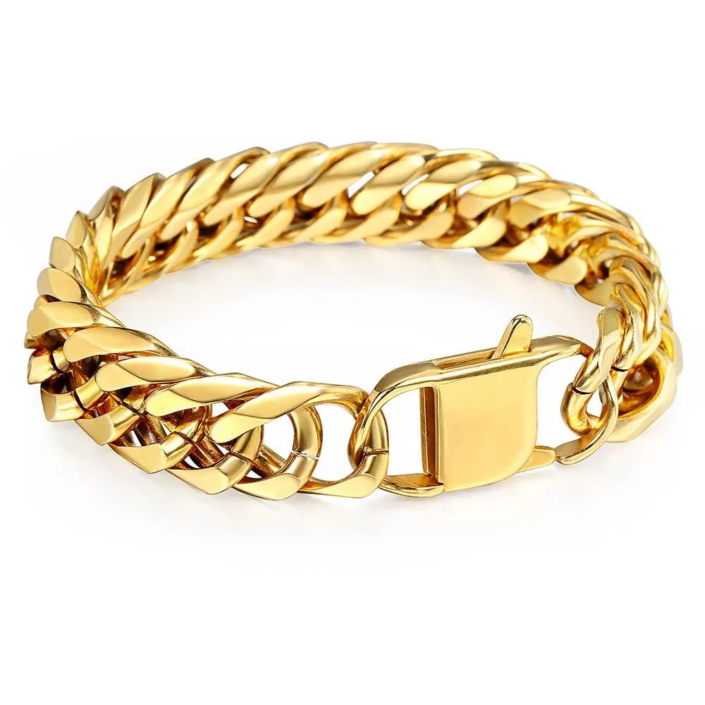 10mm 15mm Gold Black 316L Stainless Steel Bracelet for Men