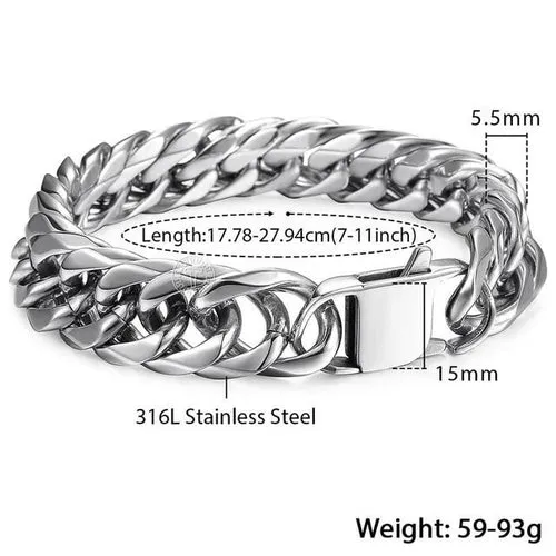 10mm 15mm Gold Black 316L Stainless Steel Bracelet for Men