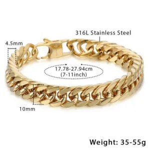 10mm 15mm Gold Black 316L Stainless Steel Bracelet for Men