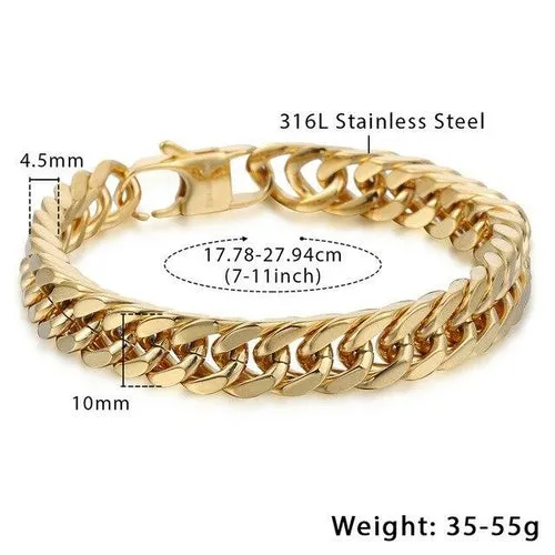 10mm 15mm Gold Black 316L Stainless Steel Bracelet for Men