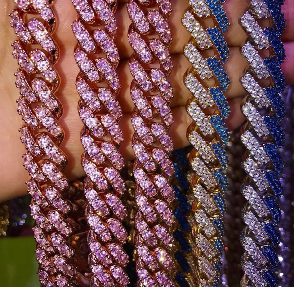 12mm Pink butterfly and rose gold  miami cuban link chain