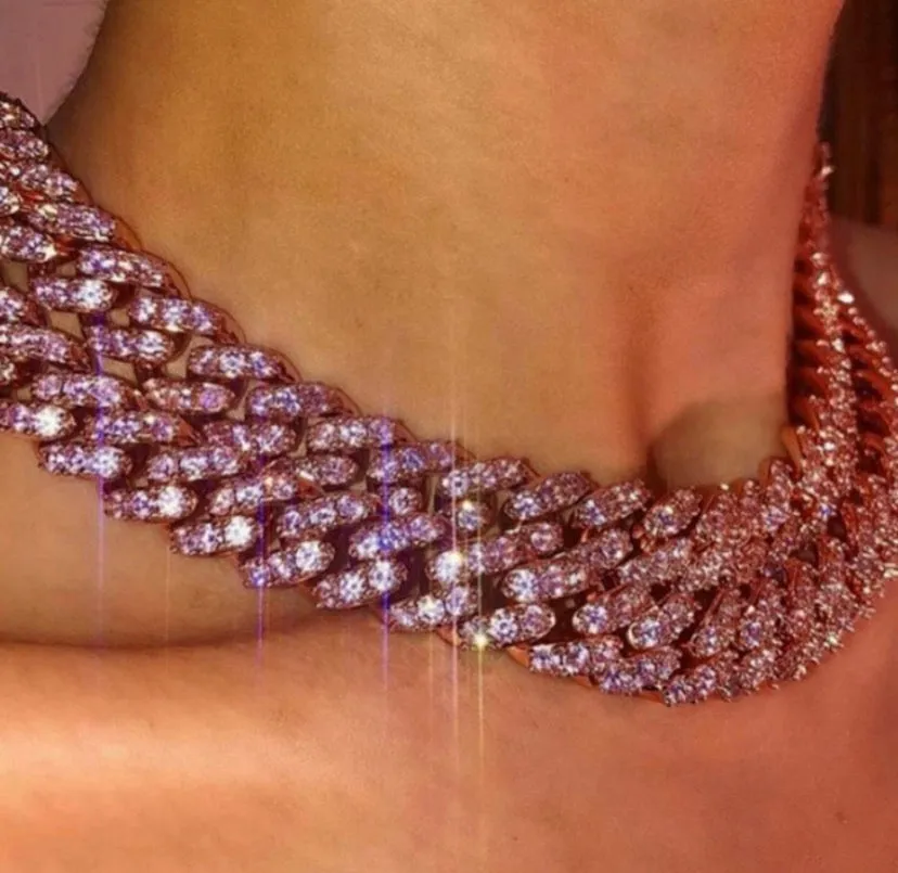 12mm Pink butterfly and rose gold  miami cuban link chain