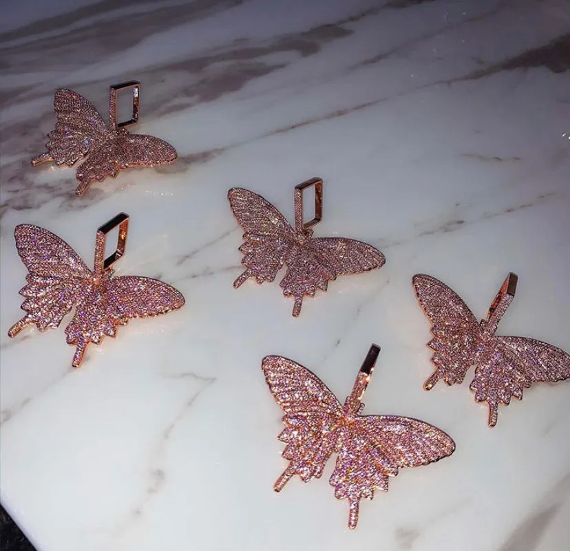 12mm Pink butterfly and rose gold  miami cuban link chain