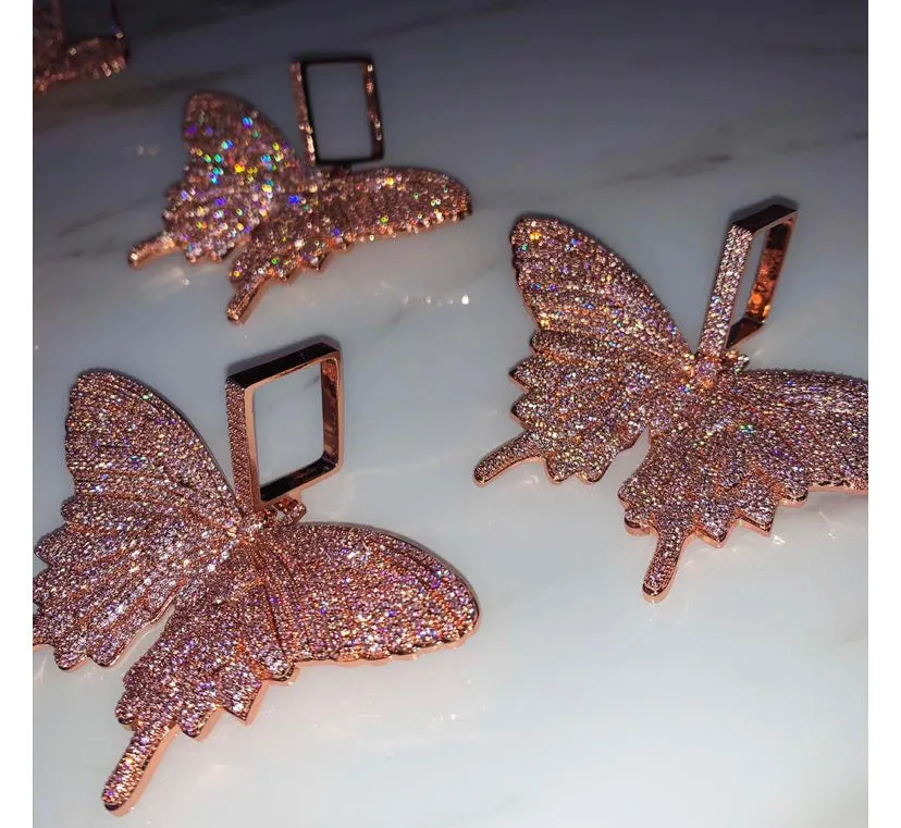 12mm Pink butterfly and rose gold  miami cuban link chain