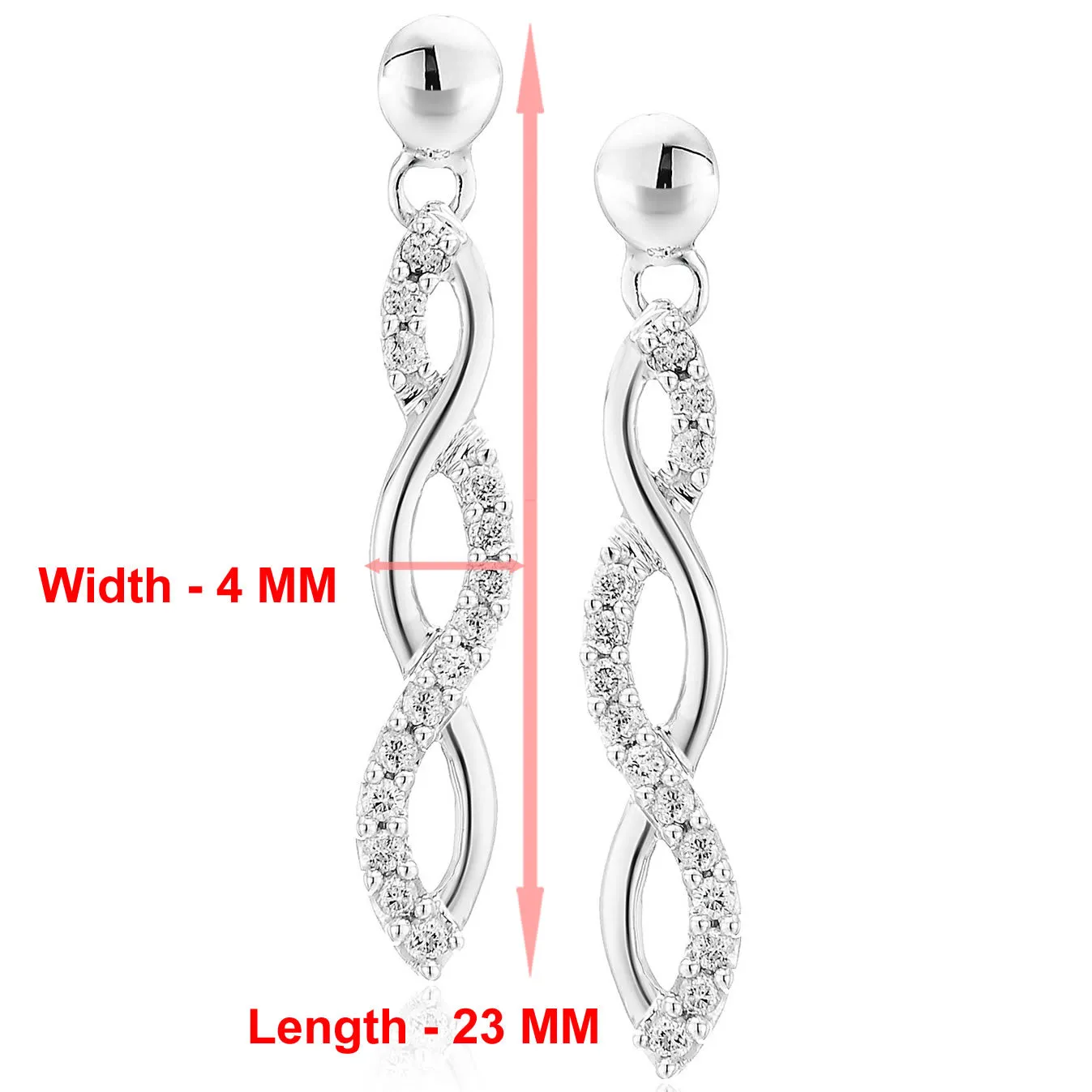 1/4 cttw Diamond Twisted infinity Dangle Earrings in 10K White Gold