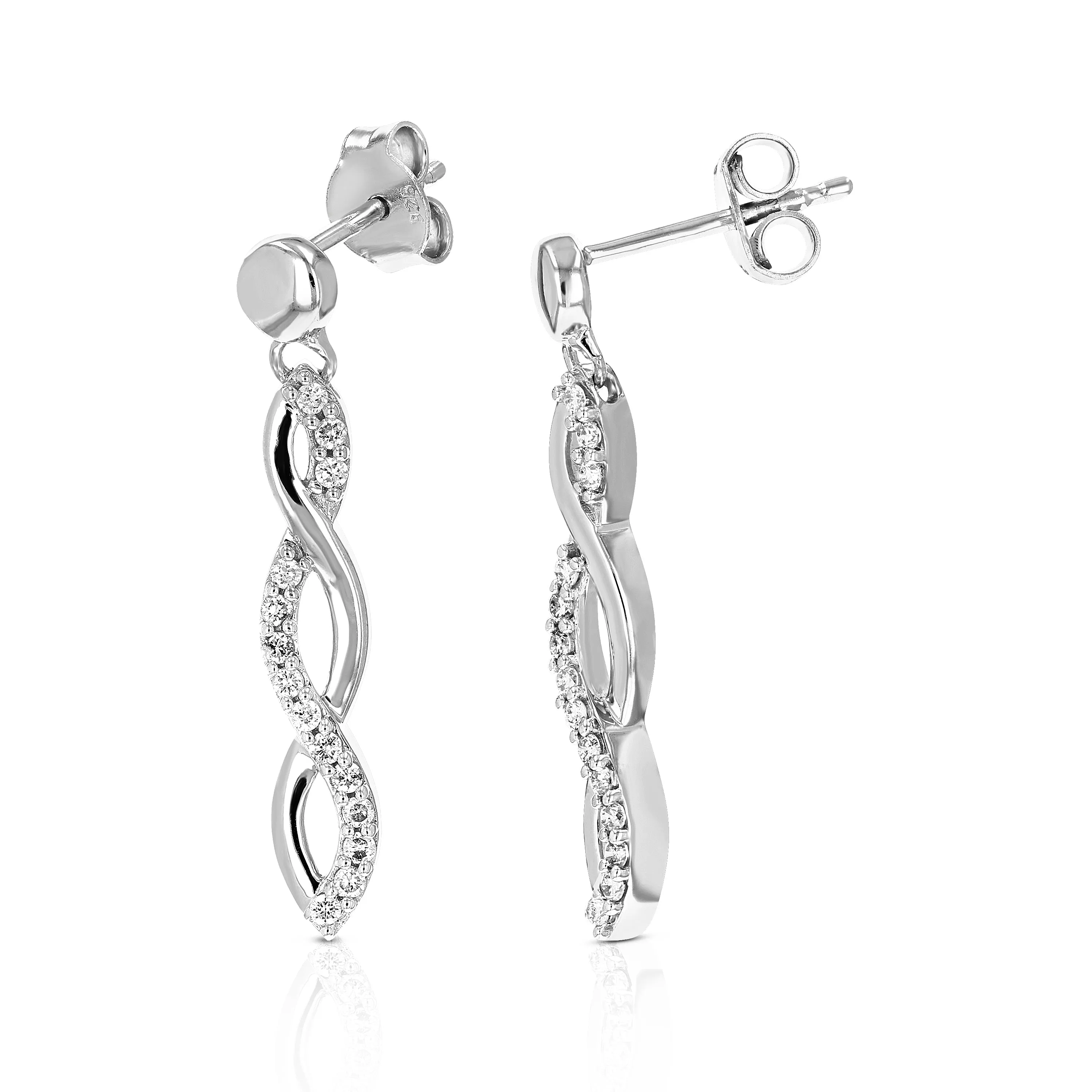 1/4 cttw Diamond Twisted infinity Dangle Earrings in 10K White Gold