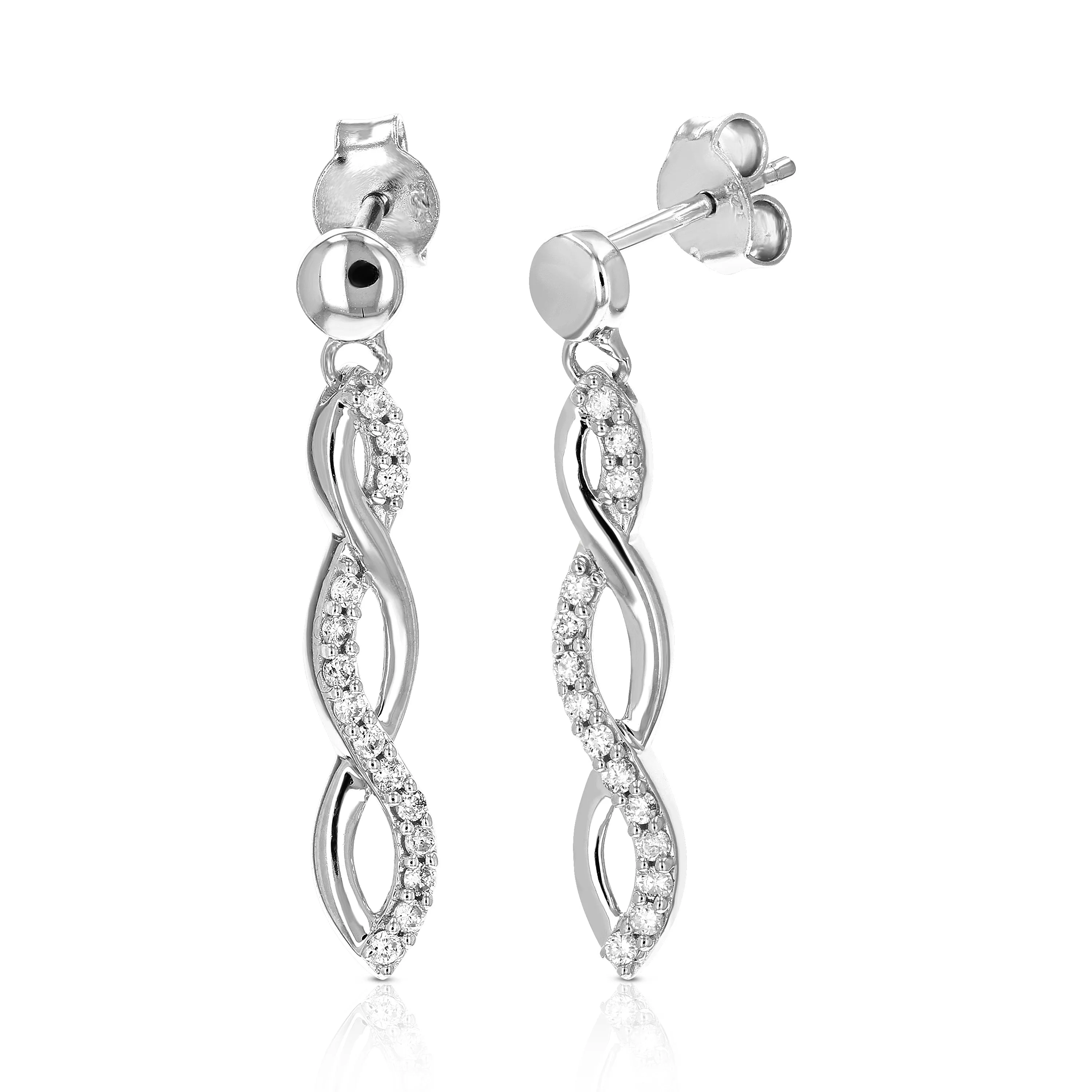1/4 cttw Diamond Twisted infinity Dangle Earrings in 10K White Gold