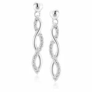 1/4 cttw Diamond Twisted infinity Dangle Earrings in 10K White Gold