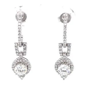 1.49 CTW DEW Moissanite Halo Drop Earrings in 14K White Gold