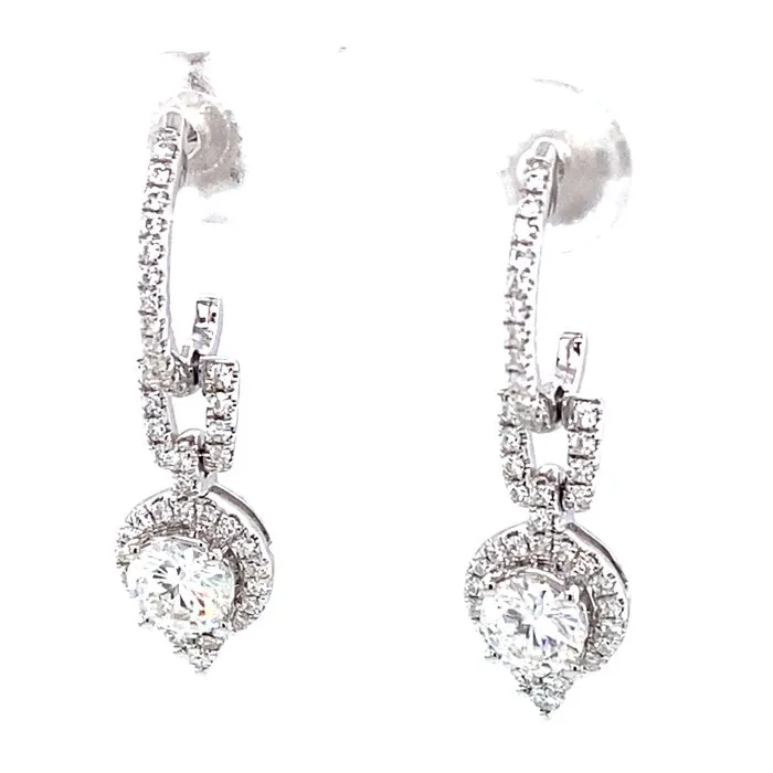 1.49 CTW DEW Moissanite Halo Drop Earrings in 14K White Gold