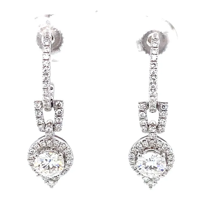 1.49 CTW DEW Moissanite Halo Drop Earrings in 14K White Gold