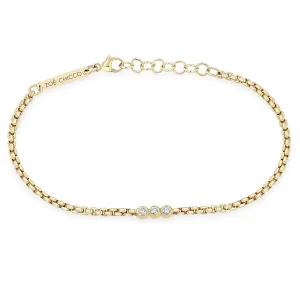 14k 3 Diamond Bezel Small Box Chain Bracelet