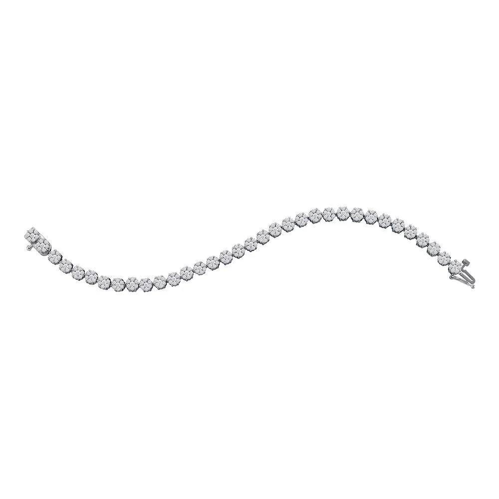 14K Diamond Flower Cluster Tennis Bracelet in White Gold