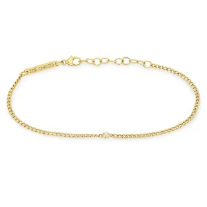 14k Extra Small Curb Chain Bracelet with Floating Diamond