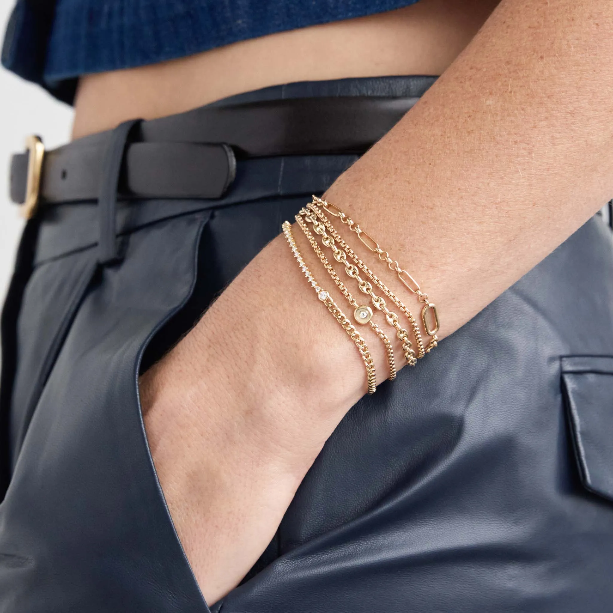 14k Floating Diamond Mixed Curb Chain & Diamond Tennis Bracelet