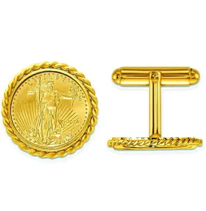 14k Gold Cufflinks featuring the USA 1/10th ounce Walking Liberty Gold Coin designed by Wideband