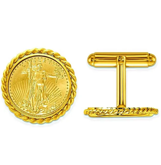 14k Gold Cufflinks featuring the USA 1/10th ounce Walking Liberty Gold Coin designed by Wideband