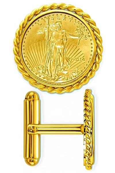 14k Gold Cufflinks featuring the USA 1/10th ounce Walking Liberty Gold Coin designed by Wideband