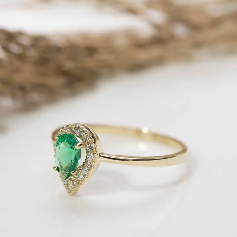 14K Gold Drop CZ Ring