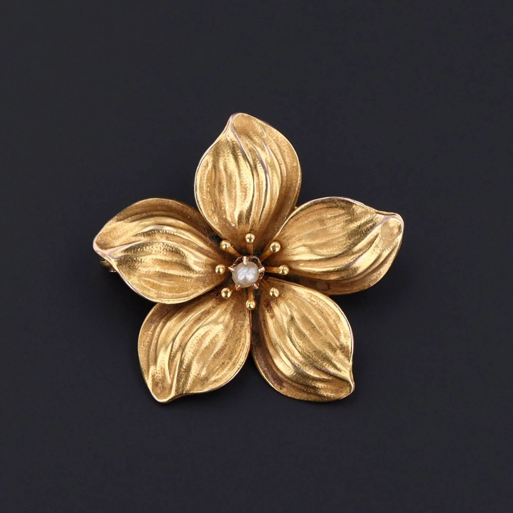14k Gold Flower Brooch | Pearl Flower Brooch