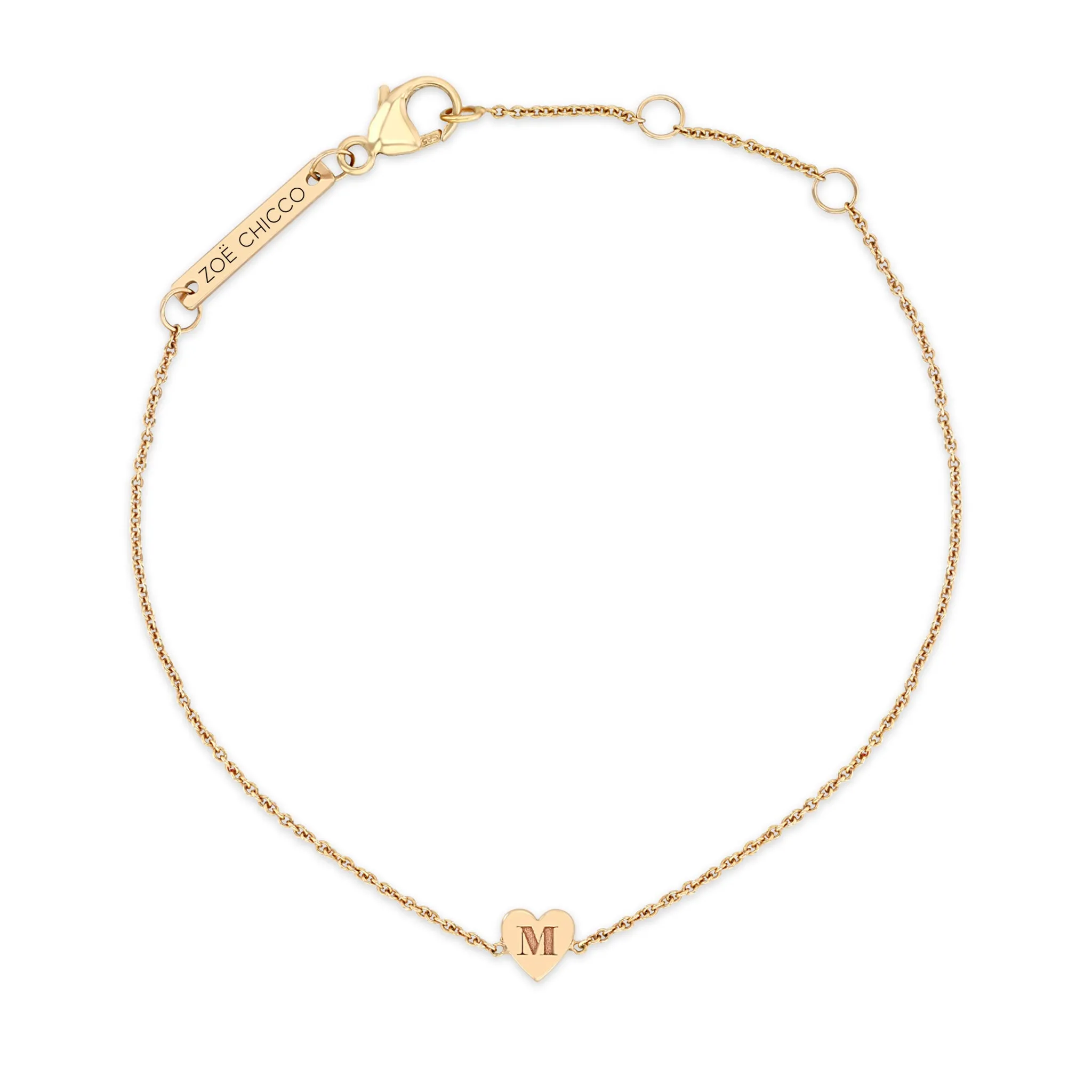 14k Gold Initial Heart Bracelet