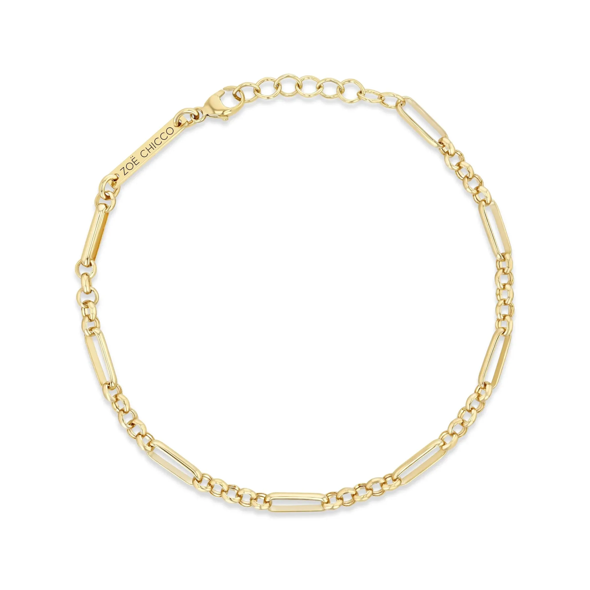 14K Gold Mixed Paperclip and Rolo Chain Bracelet