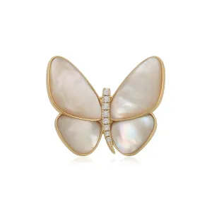14K Gold Plated Pearl Moonlight Butterfly Brooch