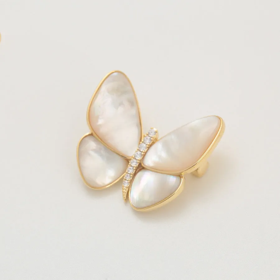 14K Gold Plated Pearl Moonlight Butterfly Brooch