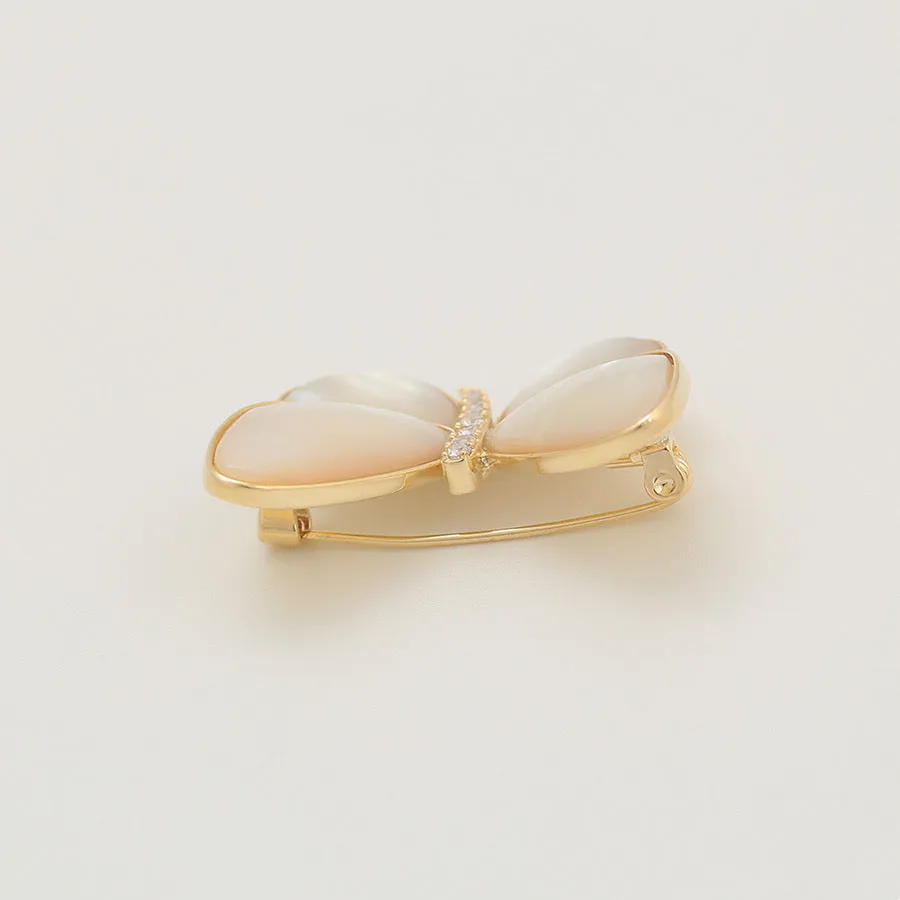 14K Gold Plated Pearl Moonlight Butterfly Brooch