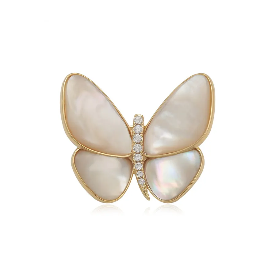 14K Gold Plated Pearl Moonlight Butterfly Brooch