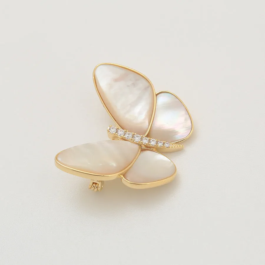 14K Gold Plated Pearl Moonlight Butterfly Brooch