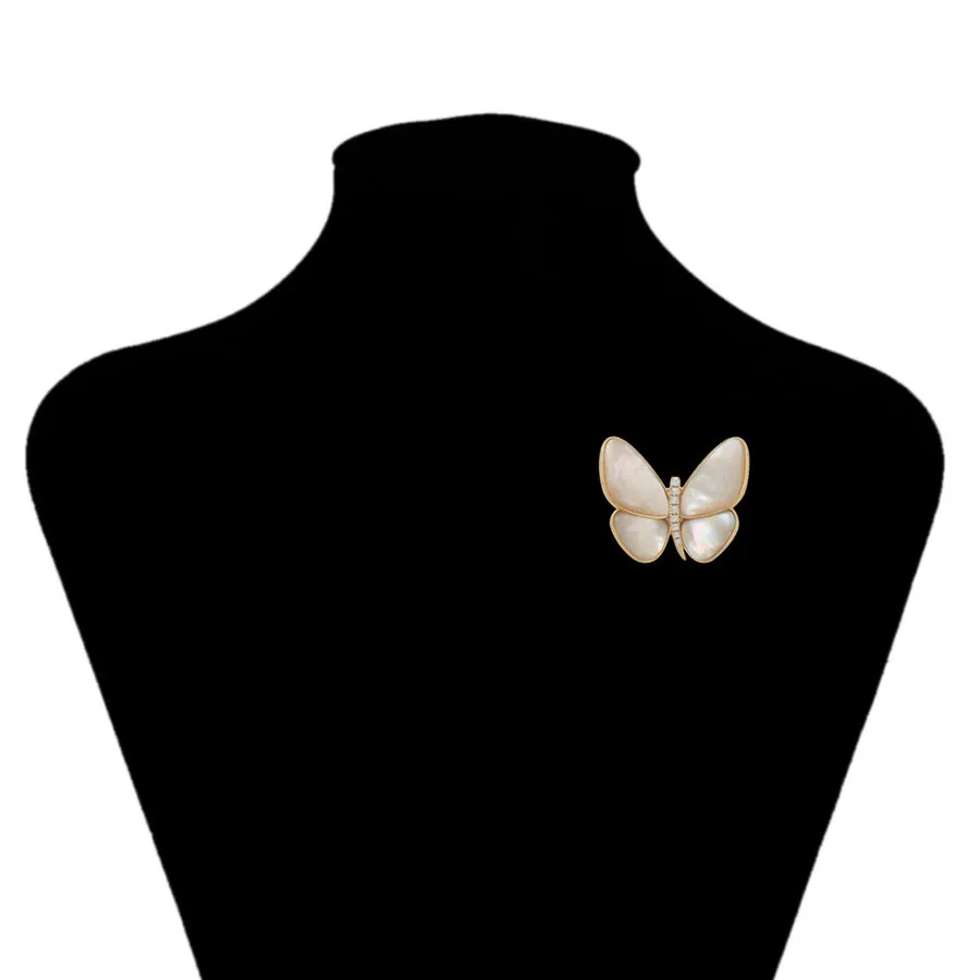 14K Gold Plated Pearl Moonlight Butterfly Brooch