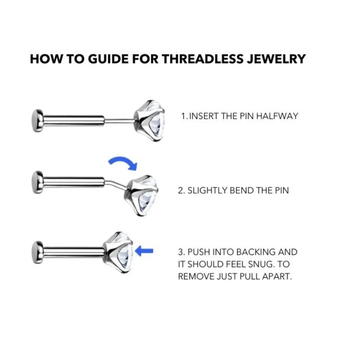 14K Gold Threadless 4mm Red CZ Earring with Titanium Backing