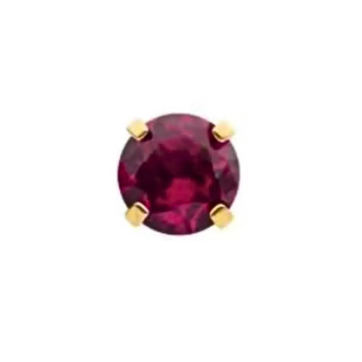 14K Gold Threadless 4mm Red CZ Earring with Titanium Backing