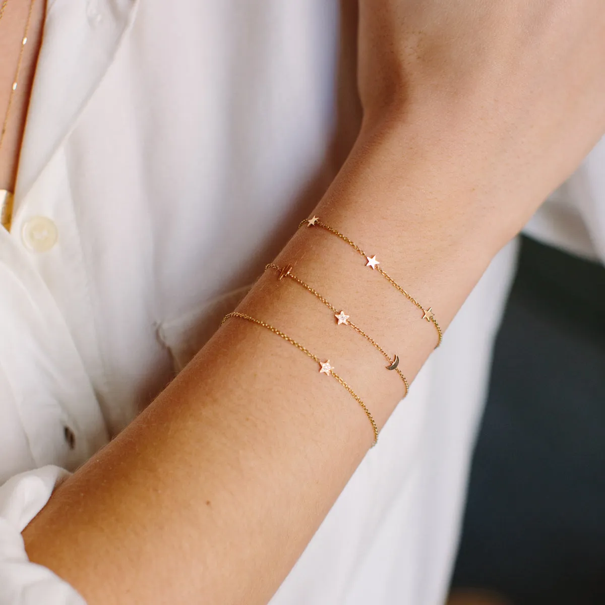 14K Itty Bitty Star Trio Station Bracelet