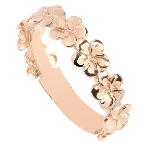 14K Pink Gold Plumeria Lei Ring Sandblast Polish Edge 5mm