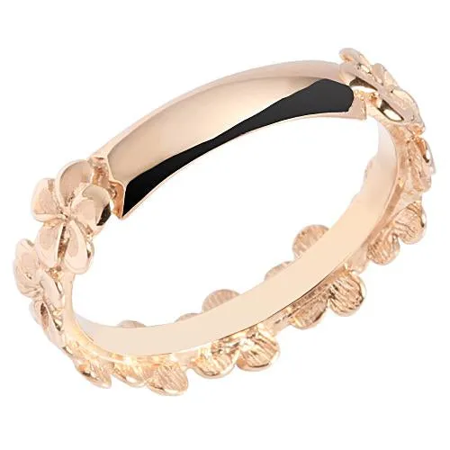 14K Pink Gold Plumeria Lei Ring Sandblast Polish Edge 5mm