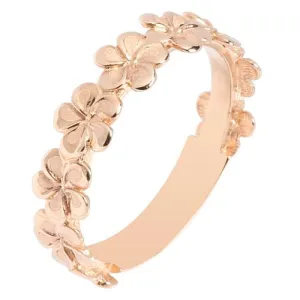 14K Pink Gold Plumeria Lei Ring Sandblast Polish Edge 5mm