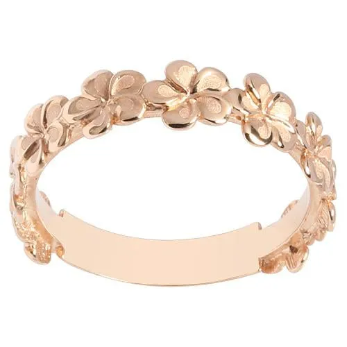 14K Pink Gold Plumeria Lei Ring Sandblast Polish Edge 5mm