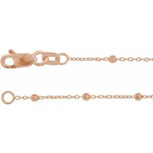 14K Rose 1.7 mm Cable Chain 7" Bracelet with Faceted Beads