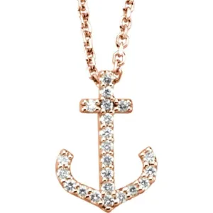 14K Rose Gold .08 CTW Natural Diamond Anchor 16" Necklace