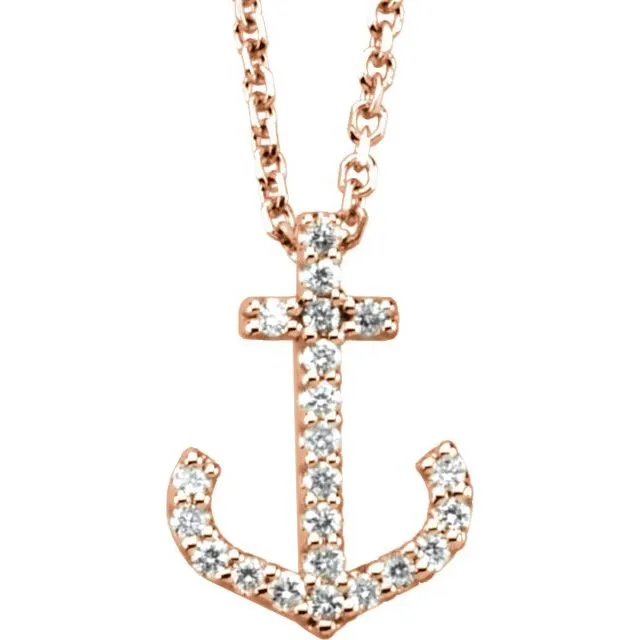 14K Rose Gold .08 CTW Natural Diamond Anchor 16" Necklace