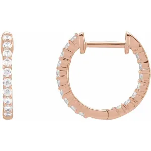 14K Rose Gold 1/2 CTW Lab-Grown Diamond Inside-Outside Hinged 14.5 mm Hoop Earrings