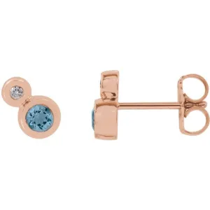14K Rose Gold 3 mm Natural Aquamarine & .03 CTW Natural Diamond Earrings