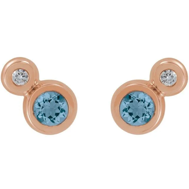 14K Rose Gold 3 mm Natural Aquamarine & .03 CTW Natural Diamond Earrings