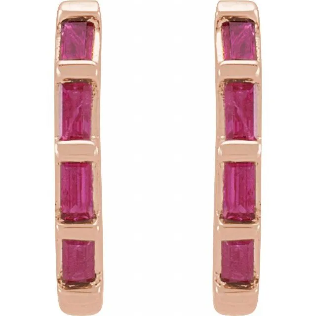14K Rose Gold  Natural Ruby Huggie Earrings