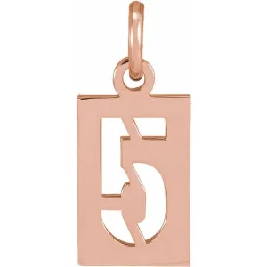 14K Rose Gold Pierced Numeral 5 Dog Tag Pendant
