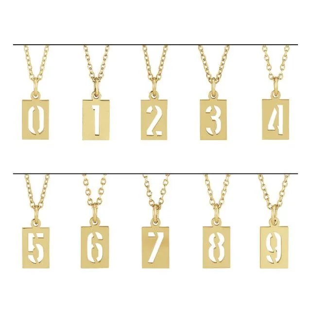 14K Rose Gold Pierced Numeral 5 Dog Tag Pendant